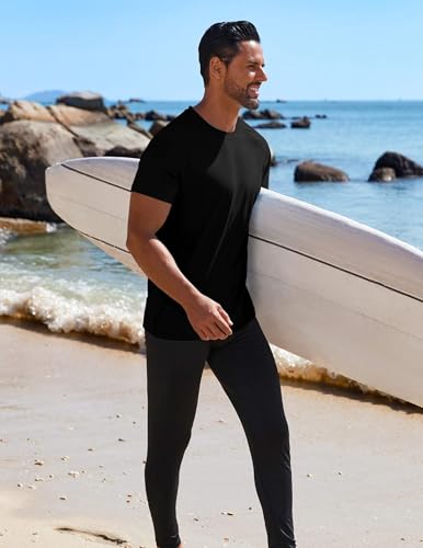 Men's UPF 50+ Rash Guard Swim Shirt Black X-Large for Beach, Surf, and Workout