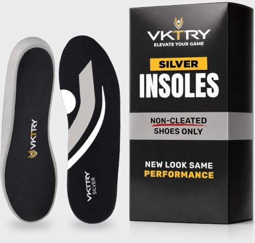 VKTRY Silver Carbon Fiber Athletic Insoles Men 9.5-10, Women 11.5-12 - Support & Energy Return