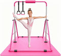 Sportsroyals Pink Adjustable Gymnastics Bar for Kids with Mat - Home Training