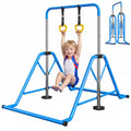 Kids Adjustable Gymnastics Bars with Rings - Blue, Space-Saving Foldable Design, 45-61 inches