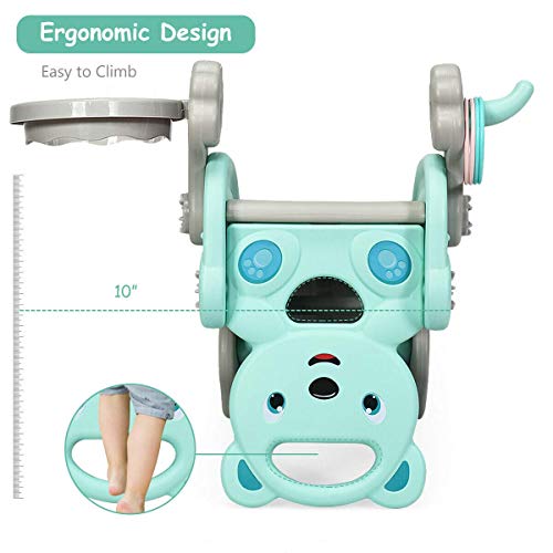 Green 36x15x22 Inch 5-in-1 Toddler Slide Rocking Toy with Detachable Stool & Basketball Game