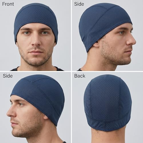 Cooling Skull Caps for Men Women 3-Pack - Quick Dry Helmet Liners Black Grey Blue