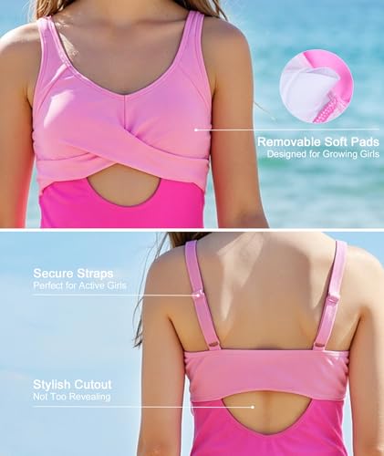 Girls One Piece Swimsuit with Padded Top and Ruffle Skirt