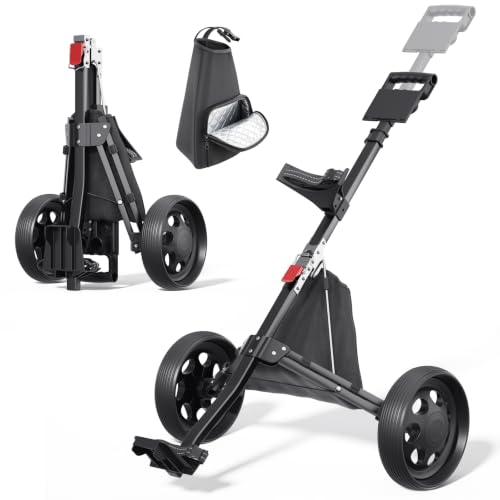 Lightweight 2-Wheel Golf Push Cart with Adjustable Handle and Cooler Bag