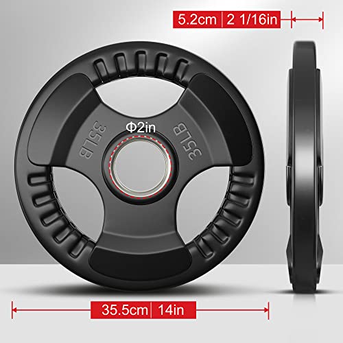 Elevens Rubber Weight Plates 35LB Black 2-Inch Olympic Grip Plates for Weightlifting