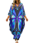 Purple Plus Size Kaftan Dress for Women V-Neck Beach Cover Up Batwing Sleeves