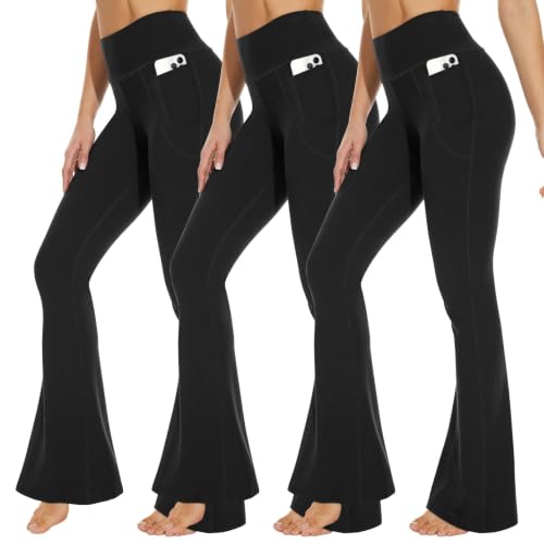 High-Waisted Leggings with Pockets for Women - Black, XX-Large, 3 Pack