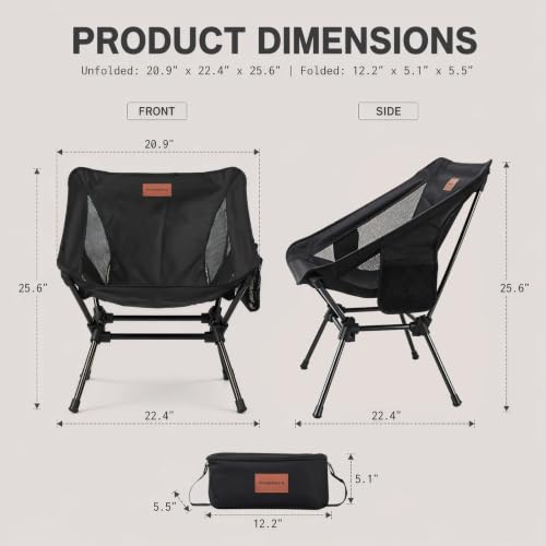 Eosphora 2 Pack Black Lightweight Camping Chairs for Adults & Teens