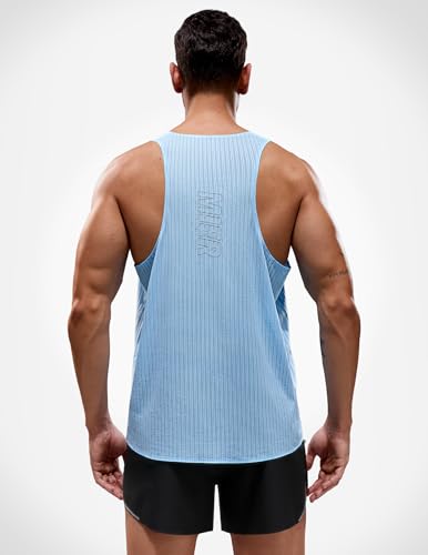 Men's Seamless Running Singlet Quick Dry Marathon Tank Top - Light Blue Medium
