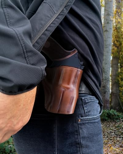 MASC Premium Leather OWB Paddle Holster for Rhino 30DS .357 Mag/9mm 3-inch, Right-Hand, Open Top, Brown
