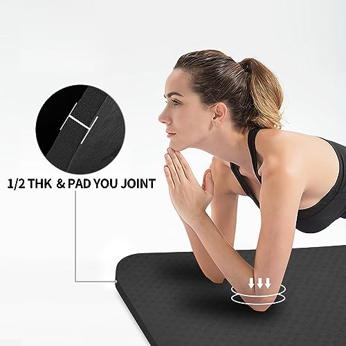 Large Black TPE Yoga Mat 6x4 Feet Extra Thick Non-Slip for Yoga Pilates Home Gym