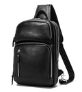 LANNSYNE Black Full Grain Leather Sling Bag for Men - Fits 12.9-inch iPad Crossbody Chest Pack