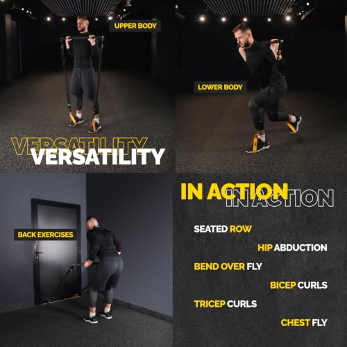Yellow & Black Resistance Bands Set with Handles, Bar, Ankle & Door Anchor - 180LB
