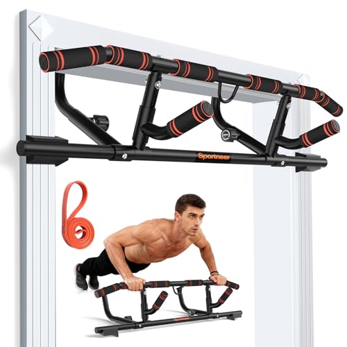 Sportneer Foldable Doorway Pull Up Bar with Black Handle - Supports 440lbs