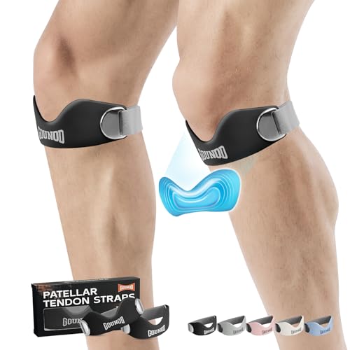 GOUNOD Silicone Patellar Tendon Support Strap 2 Pack Black for Knee Pain Relief