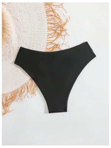 Women's V Cut High Leg Mid Rise Bikini Bottom Swimwear - Medium Black