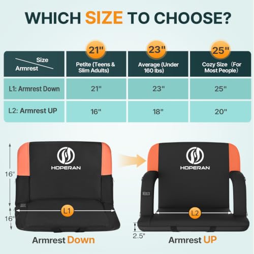 HOPERAN 25" Super Wide Heated Stadium Seat with Back Support - Orange, 2-Piece