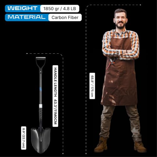 Black CKG Carbon Garden Shovel 43 Inch Heavy Duty Digging Spade with Round Blade & D-Grip
