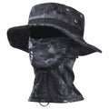 Camo Boonie Sun Hat with Balaclava Face Mask - Outdoor Fishing Hat - Black