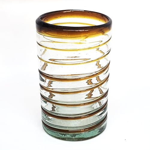 MexHandcraft Amber Spiral 14 oz Drinking Glass Set of 6 - Recycled, Lead-Free, Toxin-Free
