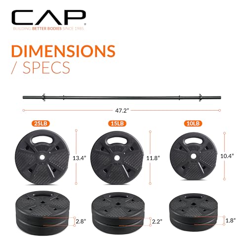 CAP 100 LB Threaded Barbell Set with Cement Grip Plates for Home Gym