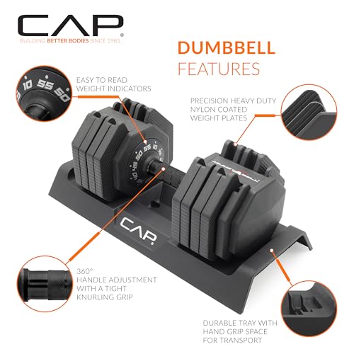 CAP Adjustable Dumbbell Set Pair 55 lb Black Handle - Quick-Select Weights