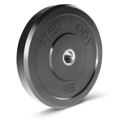 Steelbody 45 lb Rubber Bumper Weight Plate for Olympic Barbell - Solid & Waterproof