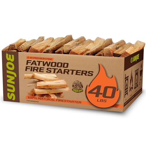 Sun Joe 40 lb Fatwood Fire Starter Sticks - All-Natural Pine for Indoor & Outdoor Fires