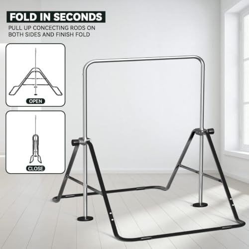Black FBSPORT Adjustable Kids Gymnastics Horizontal Bar for Training & Flexibility