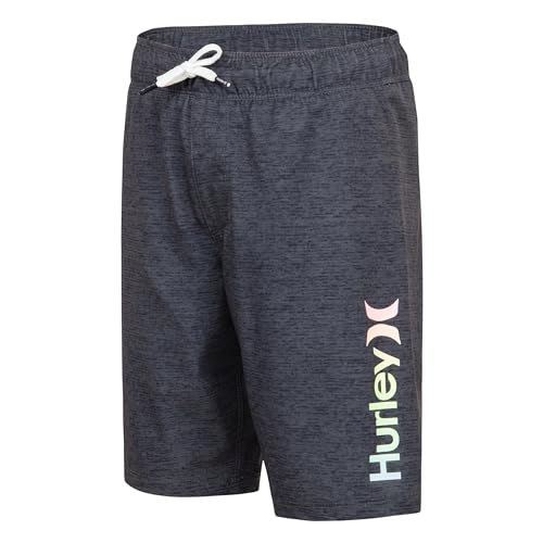 Hurley Kids Mini Vacay Stripe Pull-On Swim Trunk - Large, Shadow Black
