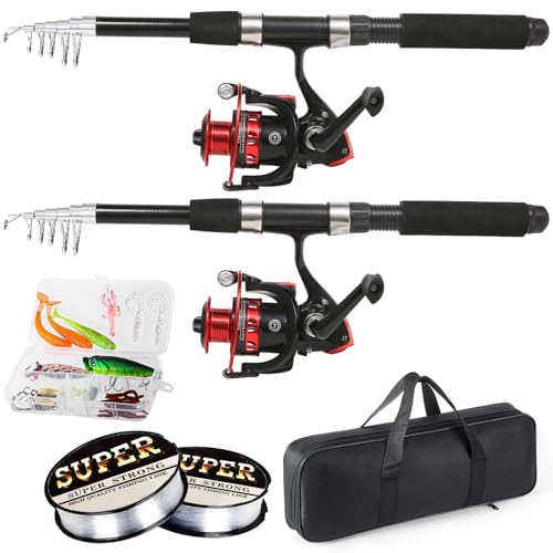 Telescopic Fishing Rod Set 6.9ft with Reels and Accessories - Carbon Fiber, 2PCS