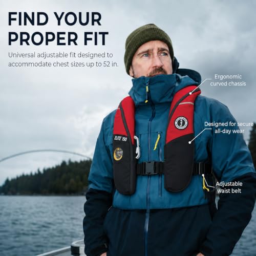 Inflatable Life Jacket with 42 lbs Buoyancy - USCG Approved, Red/Black