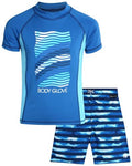Body Glove Boys 2-Piece Swim Set Rash Guard & Trunks - Blue Waves, Size 4-12