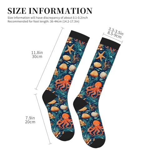 Compression Socks Calf Knee High Support Socks For Women Men - One Size Ocean Octopus