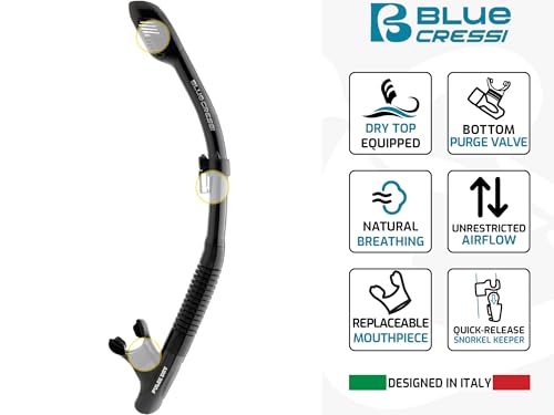Cressi Adult 4-Lens Snorkel & Mask Set - Quattro + Pulse, Dry-Top, Clear/Blue Navy