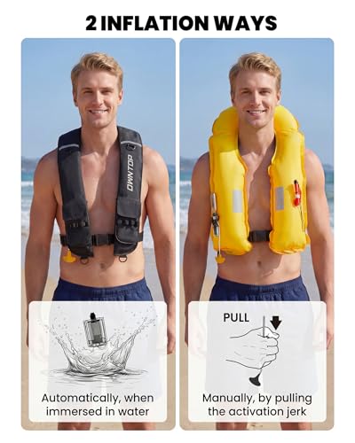 Owntop Black Inflatable Life Jacket for Adults with CO2 Cylinder, Auto/Manual, Pockets