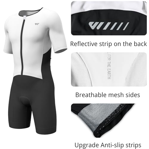 Men's Triathlon Suit High Elasticity Breathable Quick-Dry Cycling Swimskin Race Skin Suit - White Large
