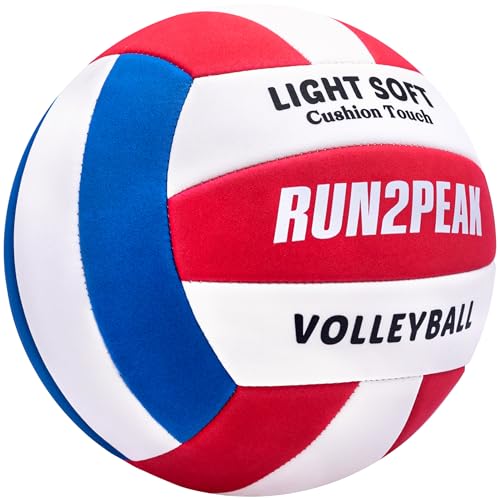 RUN2PEAK Light Soft Beginner Volleyball - Blue/Red/White, Official Size 5