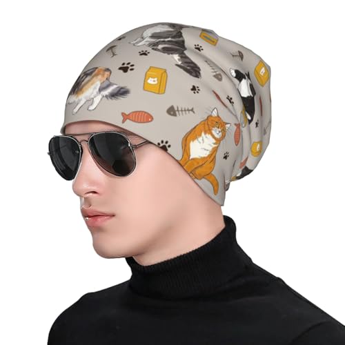 Flower Sugar Skull Beanie Hat Adult Skull Cap Warm Slouchy Knit Headwear Gift - Cat Pattern
