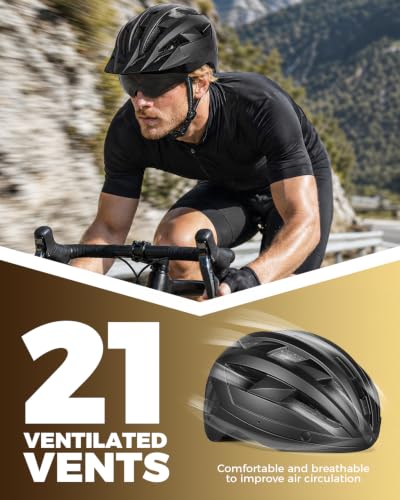 Bike Helmet for Adults with Visor & Goggles, Rear Light, Black, L Size (57-61cm)