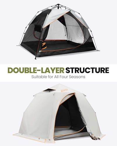 OutdoorMaster 2 Person Pop Up Camping Tent - White, 3-Season Waterproof Shelter
