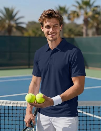 Men's Golf Polo Shirt Short Sleeve Quick Dry Moisture Wicking Performance Collared Navy XL