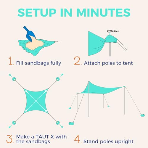 WEKAPO Beach Tent Sun Shelter - Easy Setup Canopy with Reinforced Poles