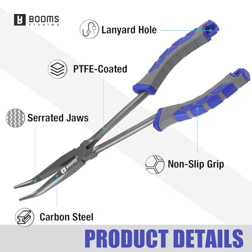 Saltwater & Freshwater Long Nose Pliers - 11.5" Corrosion-Resistant Hook Remover with Lanyard - Blue & Gray