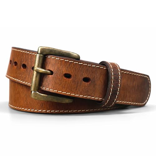 Daltech Force Steel Core Bison Leather Gun Belt 1.5" Brown Distressed, 36 Inch
