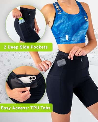 FlipBelt Women's Running Compression Shorts with Built-in Belt - Small, Ouray Black 6in
