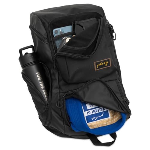 Gold BJJ Jiu Jitsu Backpack - Heavy Duty Waterproof Gym Bag with Gi Pocket (Black)