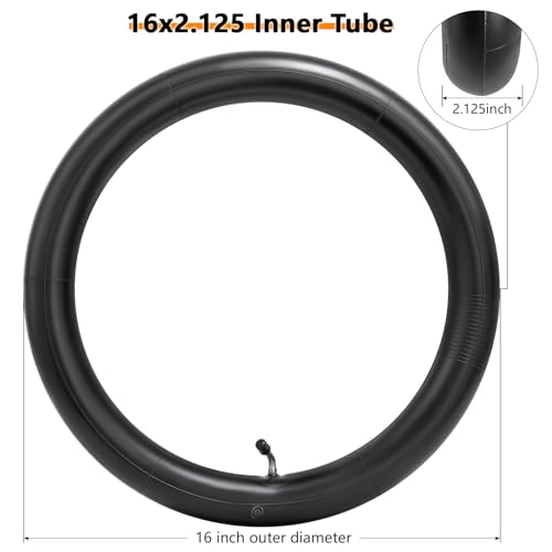 16x2.125 Bike Inner Tube with Bent Valve Stem - Compatible with 16 Inch Bikes, Electric Bicycles, Motorcycles, Kids Bikes - 2 Pack