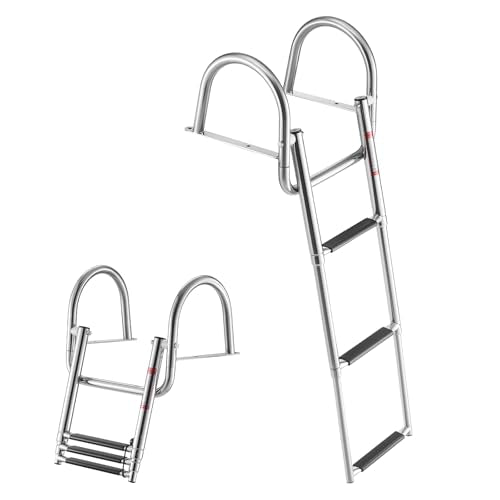 VEVOR 3 Steps Stainless Steel Boat Ladder - Telescoping Folding Swim Deck Accessory