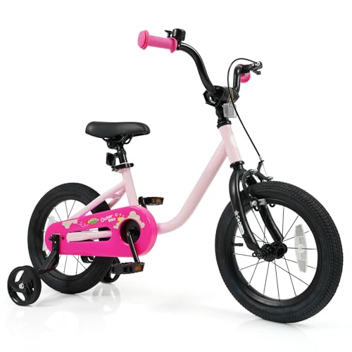 Pink Baby Joy Space Explorer Kids Bike 14 Inch with Removable Training Wheels for 3-7 Year Old Girls